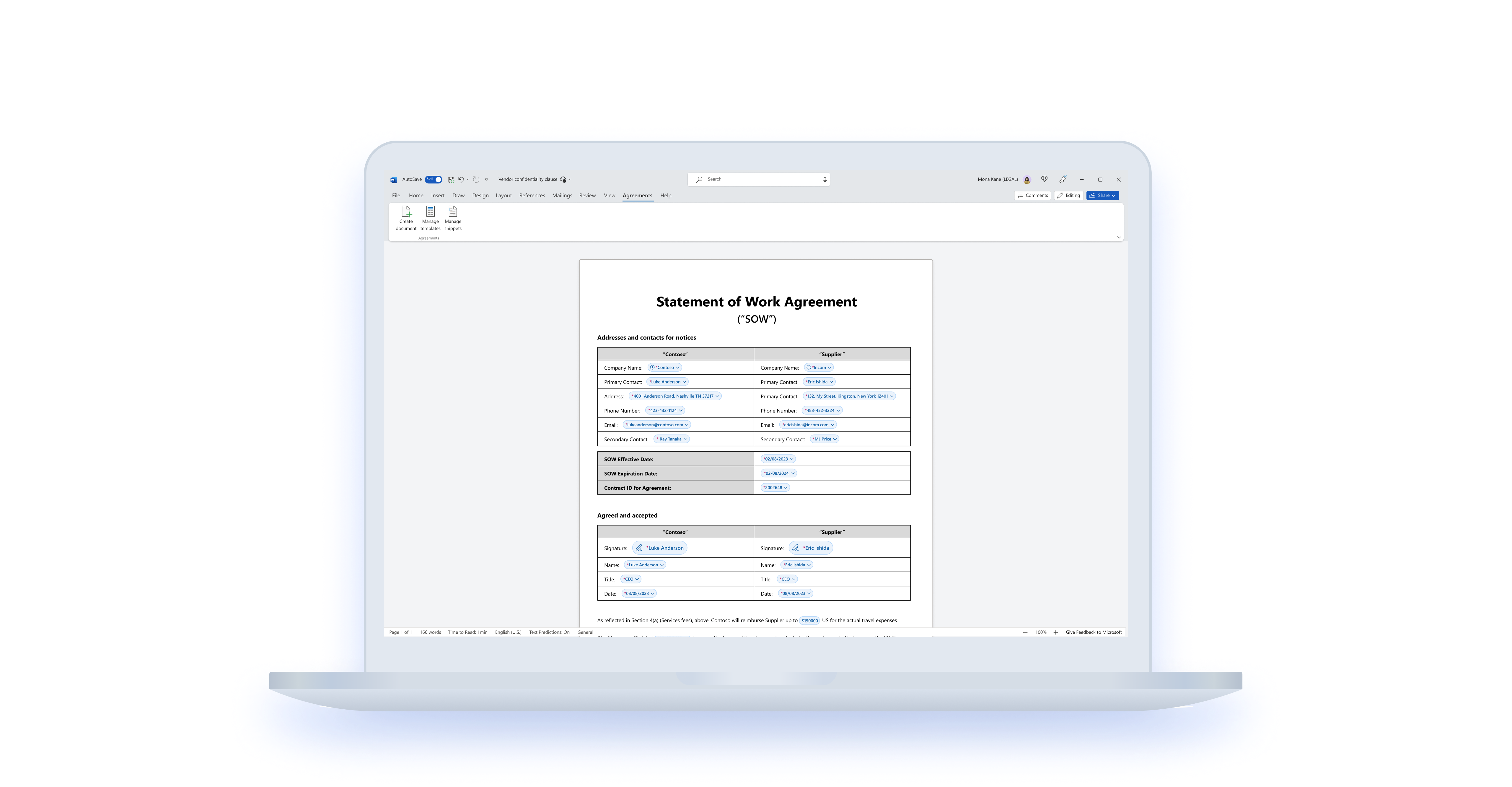 Agreements in Word native